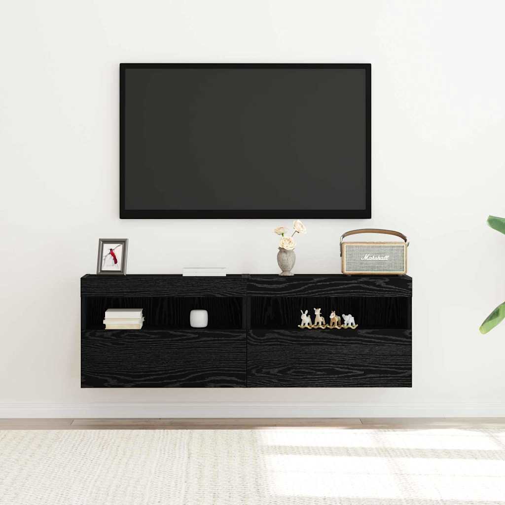 TV vægskab 2 pcs Sort eg 60 x 30 x 40 cm Konstrueret træ