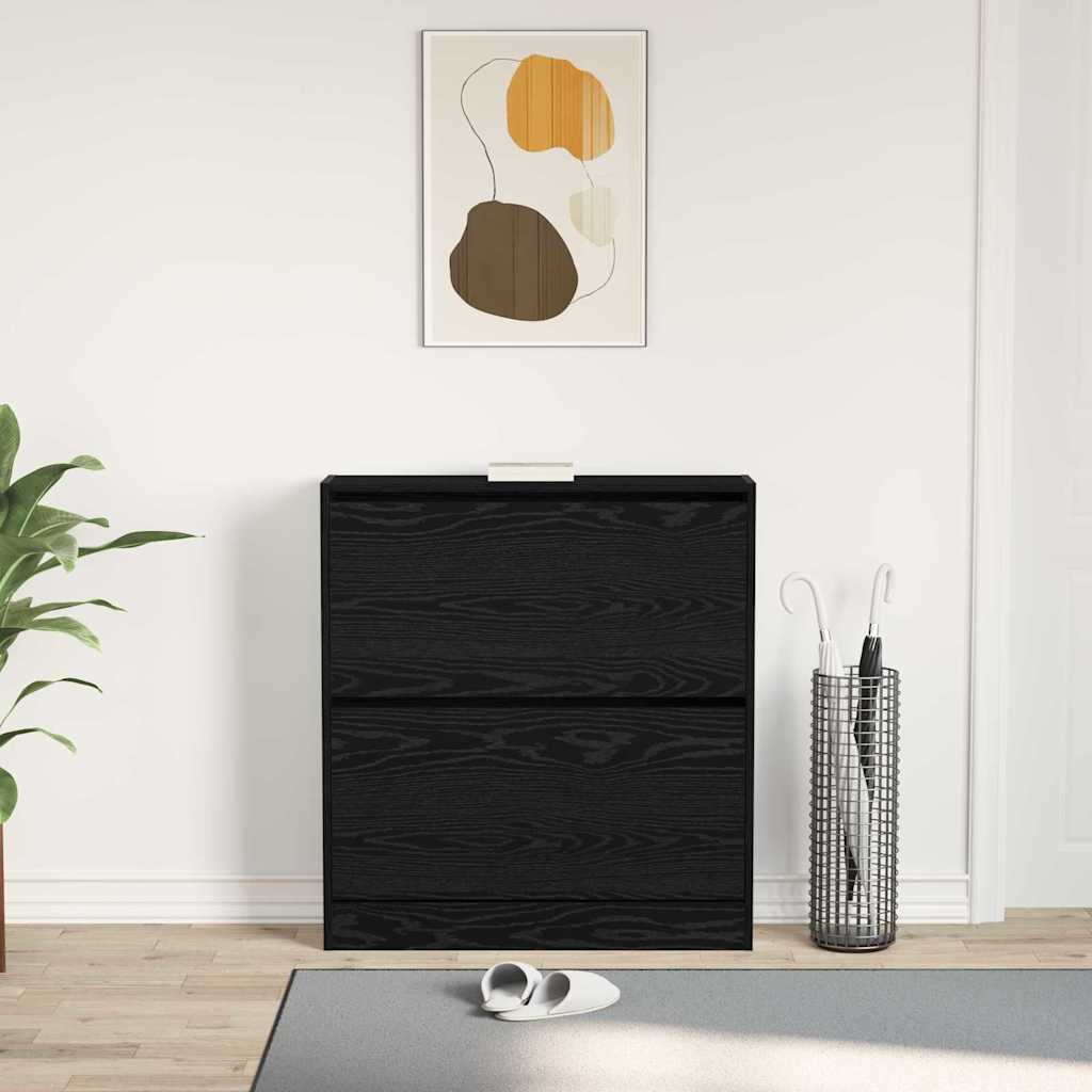 Sko skab med hylde Sort eg 80 x 21 x 87,5 cm Konstrueret træ