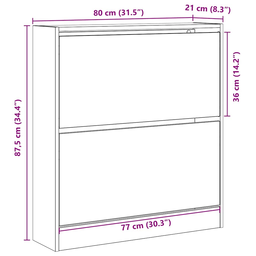 Sko skab med hylde Sort eg 80 x 21 x 87,5 cm Konstrueret træ