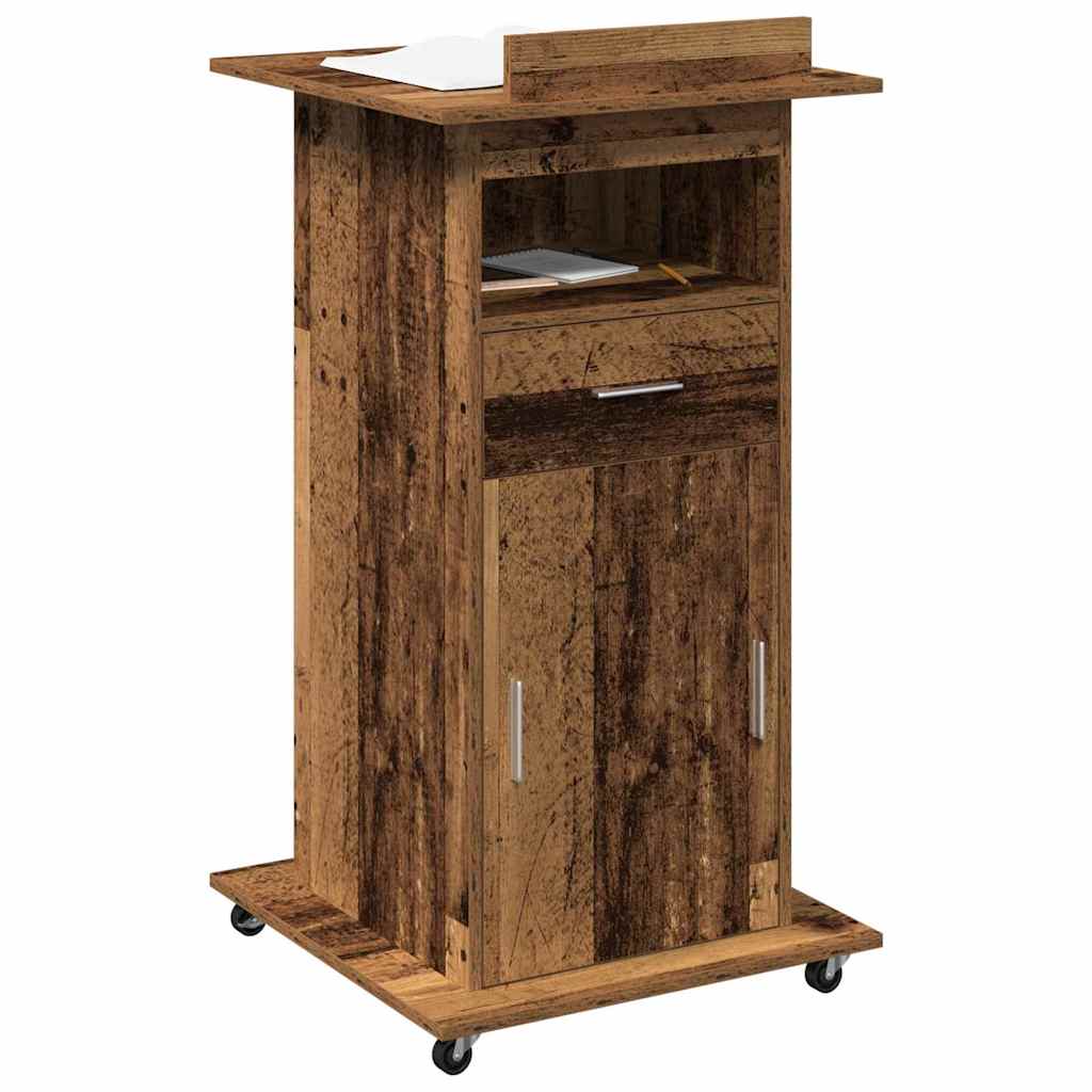 Podium med skuffe Gammelt træ 55 x 55 x 107 cm Konstrueret træ