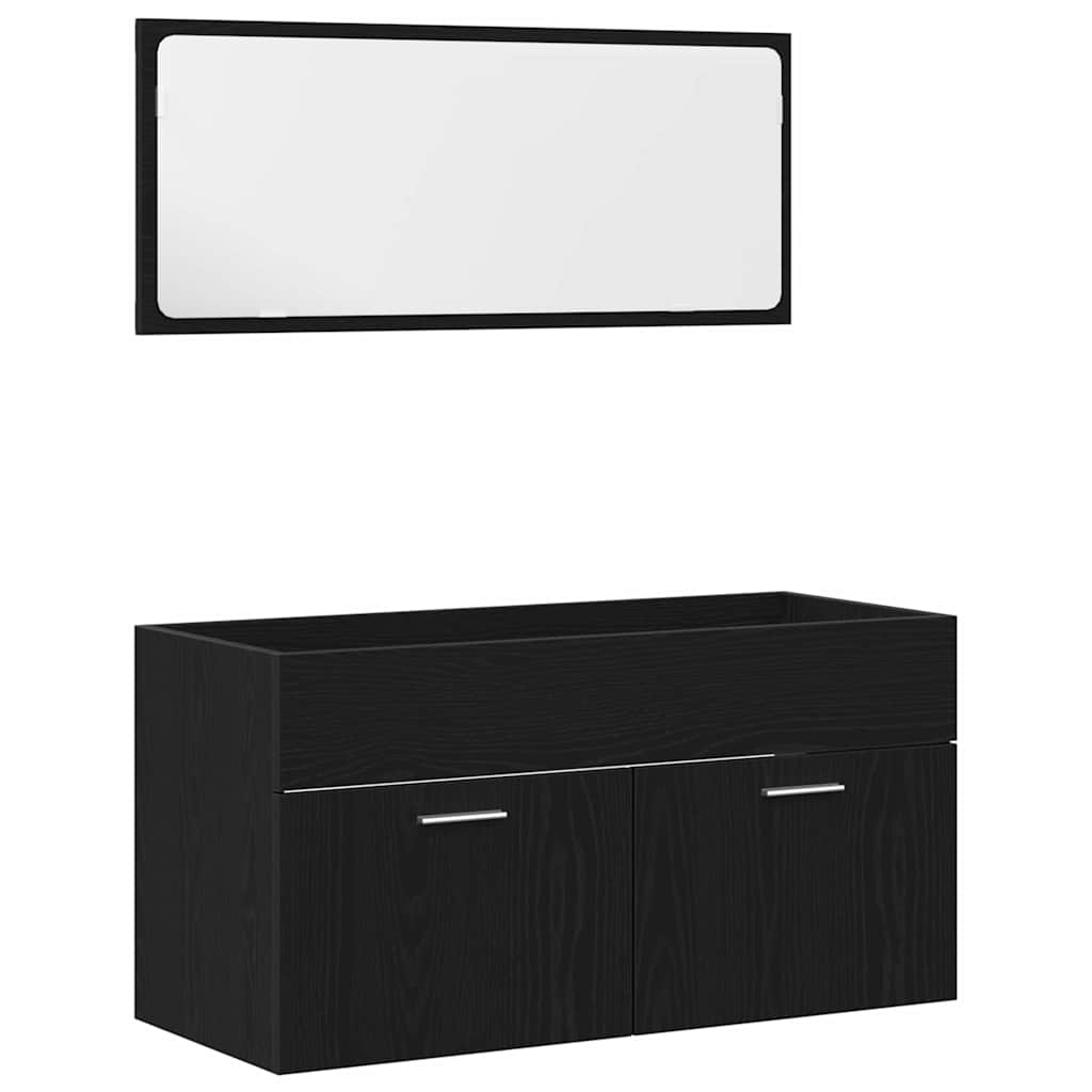 Badeværelsesmøbel sæt 2 stk. Sort eg 90 x 38,5 x 46 cm
