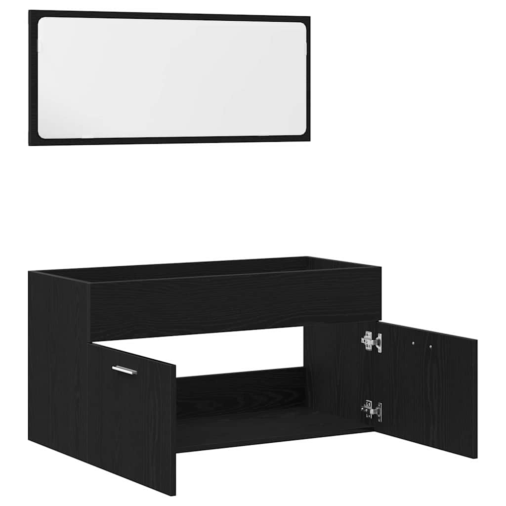 Badeværelsesmøbel sæt 2 stk. Sort eg 90 x 38,5 x 46 cm