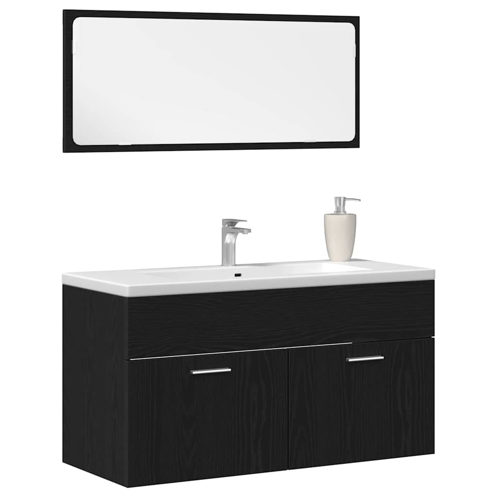 Badeværelsesmøbel sæt 2 stk. Sort eg 90 x 38,5 x 46 cm
