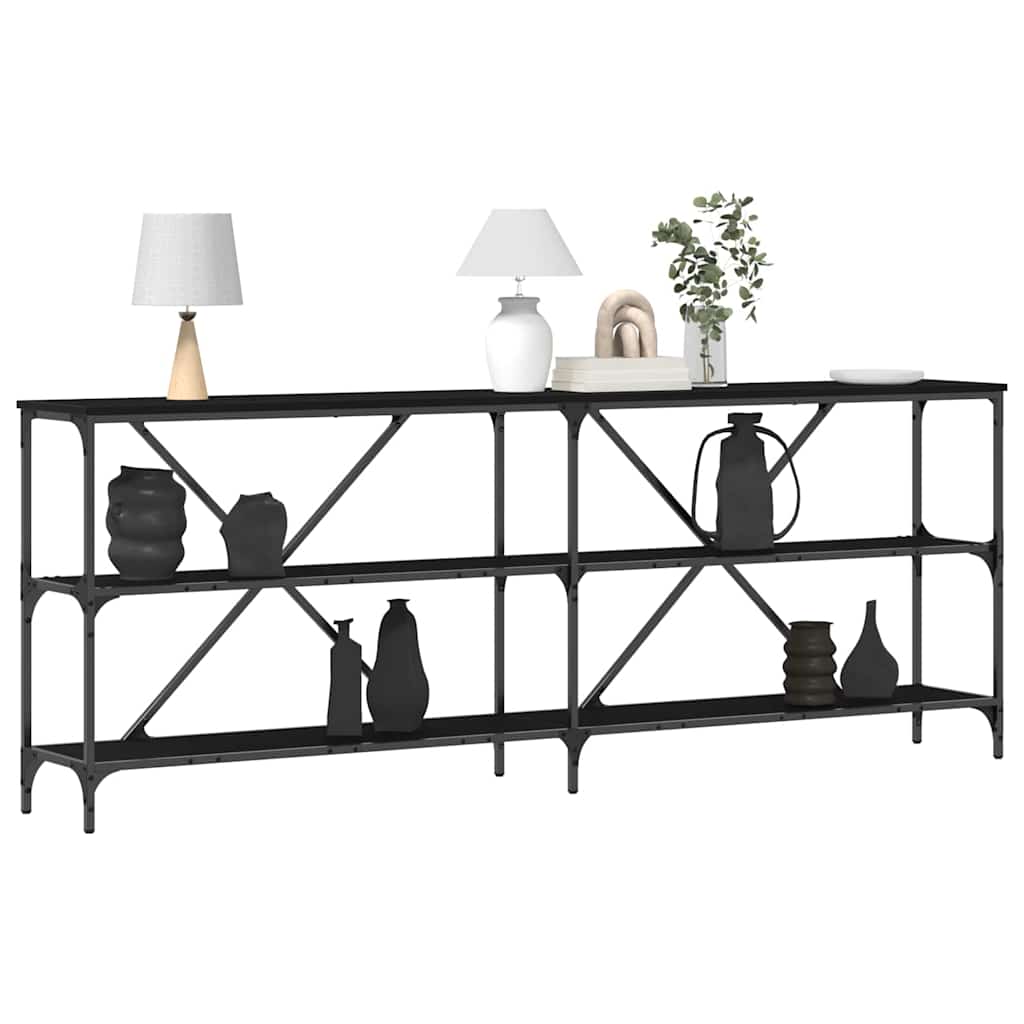 Konsolbord med hylde Sort eg 200 x 30 x 75 cm Konstrueret træ