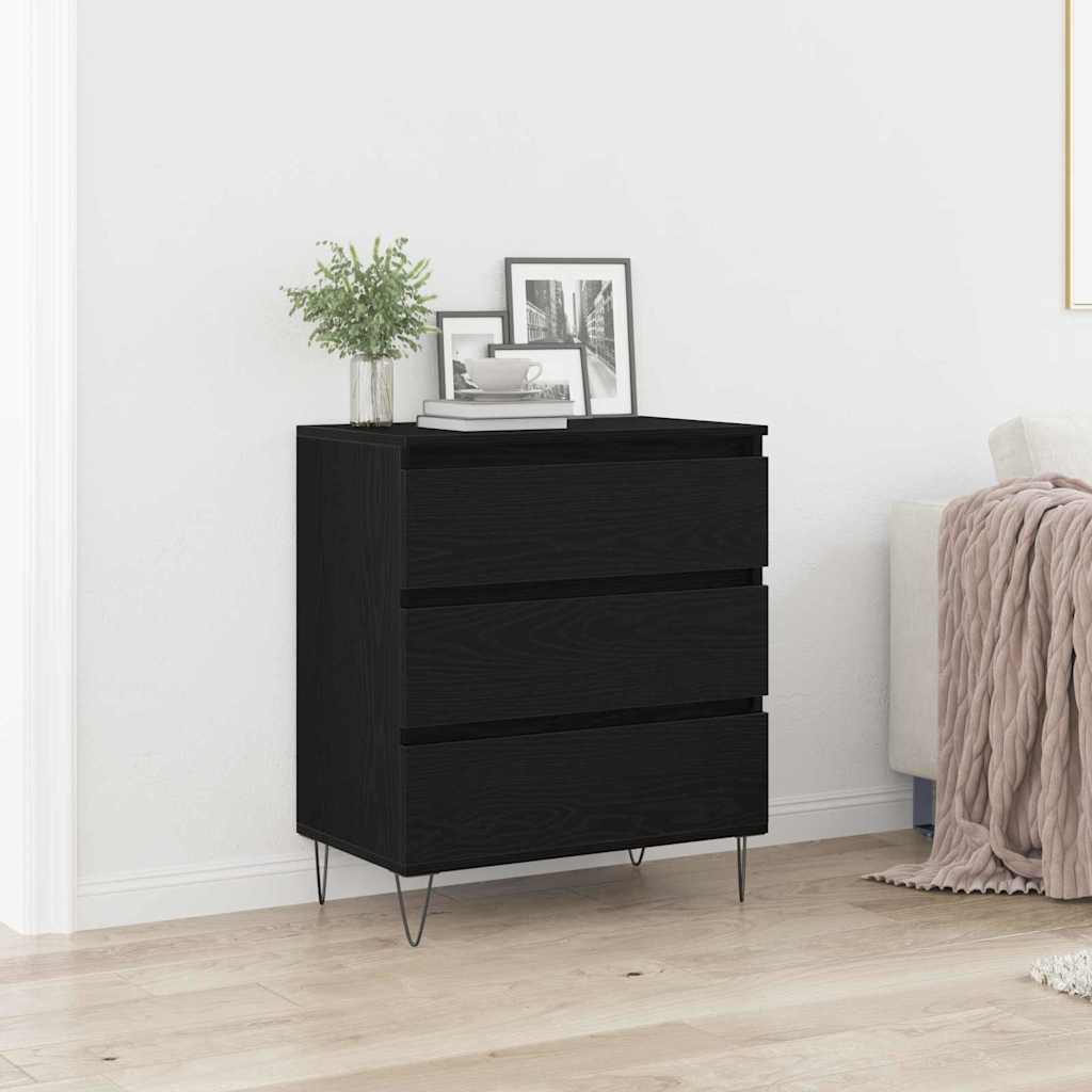 Sideboard med skuffe Sort eg 60 x 35 x 70 cm Konstrueret træ