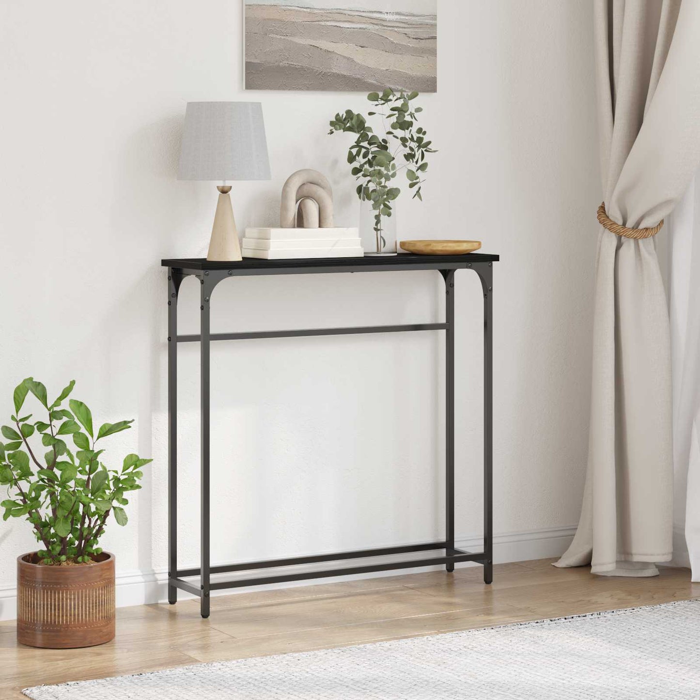 Konsolbord med hylde Sort eg 75 x 19,5 x 75 cm Konstrueret træ