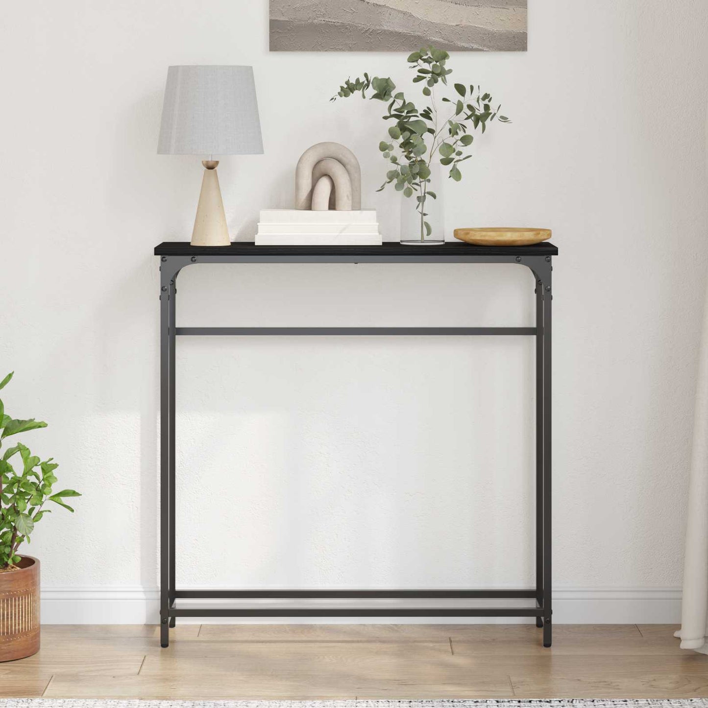 Konsolbord med hylde Sort eg 75 x 19,5 x 75 cm Konstrueret træ