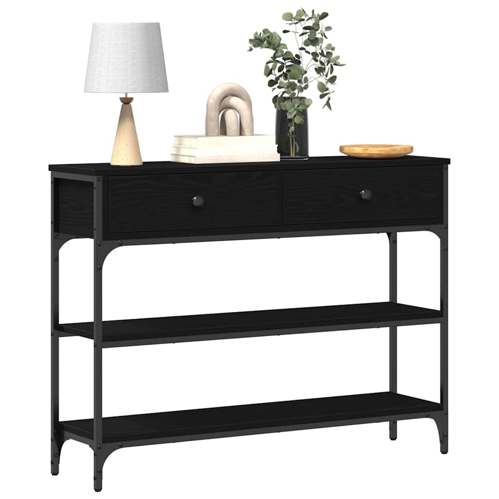 Konsolbord med skuffe Sort eg 100 x 25 x 75 cm Konstrueret træ