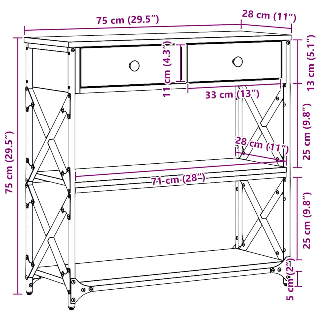 Konsol Bord artisan eg 75 x 28 x 75 cm Laminat træ og metal