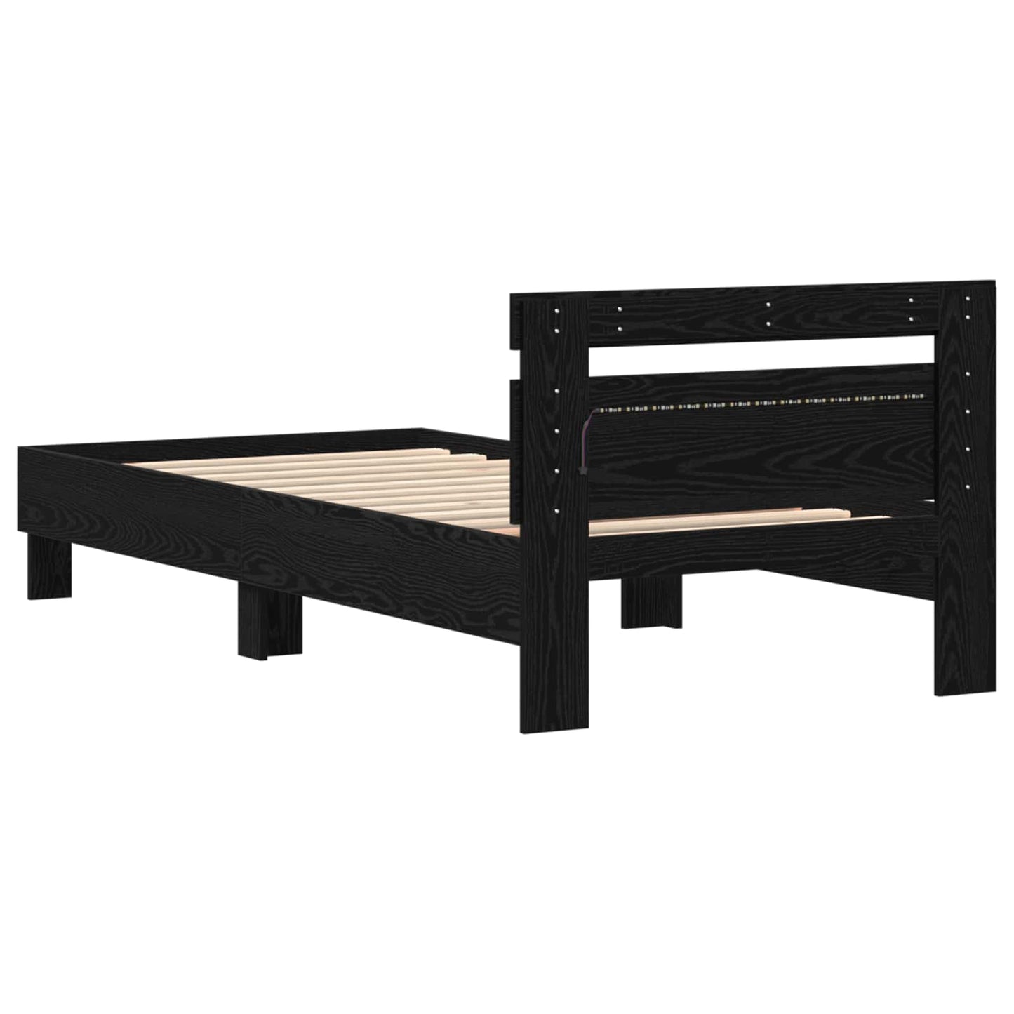 Sengestel med LED Sort eg 100 x 200 cm Konstrueret træ