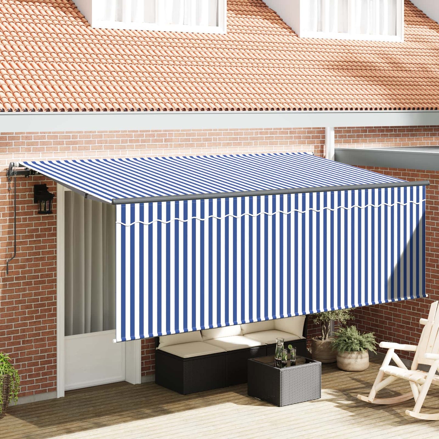 Utrækkelig Markise Blå og Hvid 350 x 200 cm