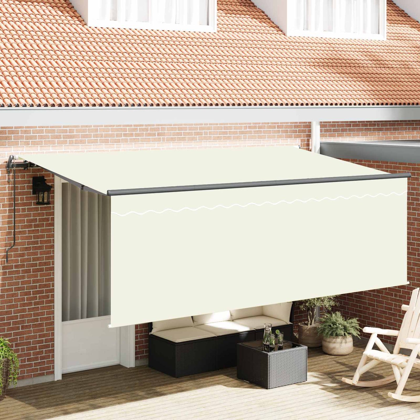 Utrækkelig Markise Creme 350 x 200 cm Polyester og Aluminium