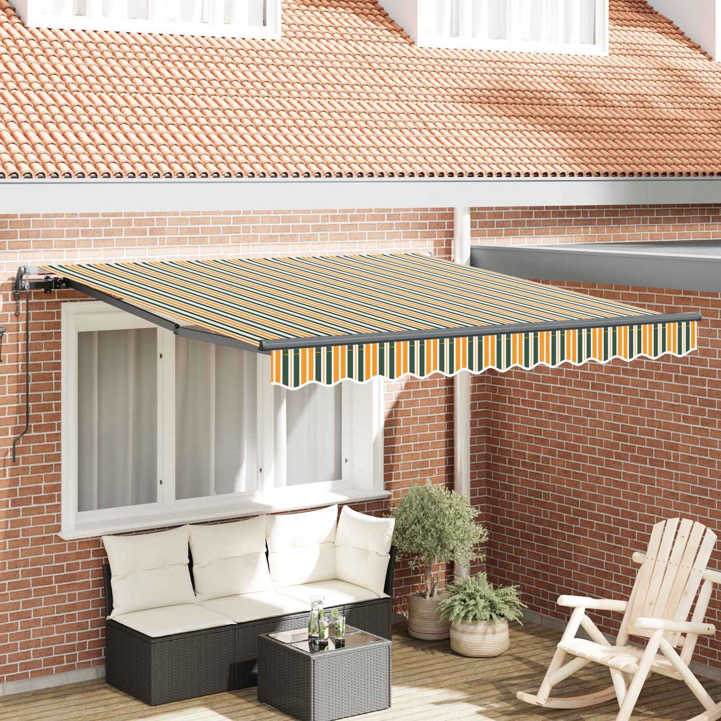 Udtrækkelig markise Grøn og gul 300 x 250 cm Stof og aluminium