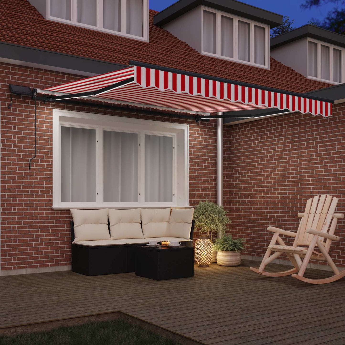 Udtrækkelig markise Rød og Hvid 350 x 250 cm Stof og aluminium