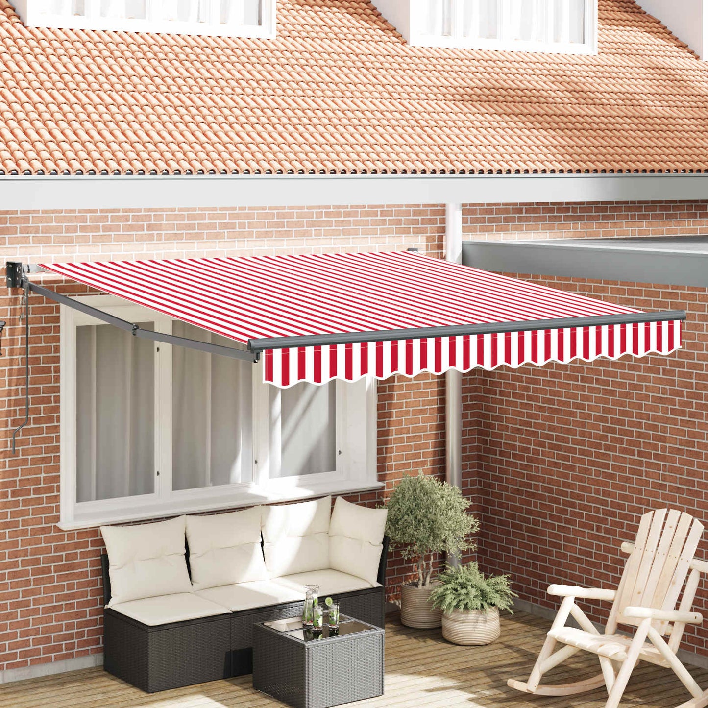 Udtrækkelig markise Rød og Hvid 350 x 250 cm Polyester og metal