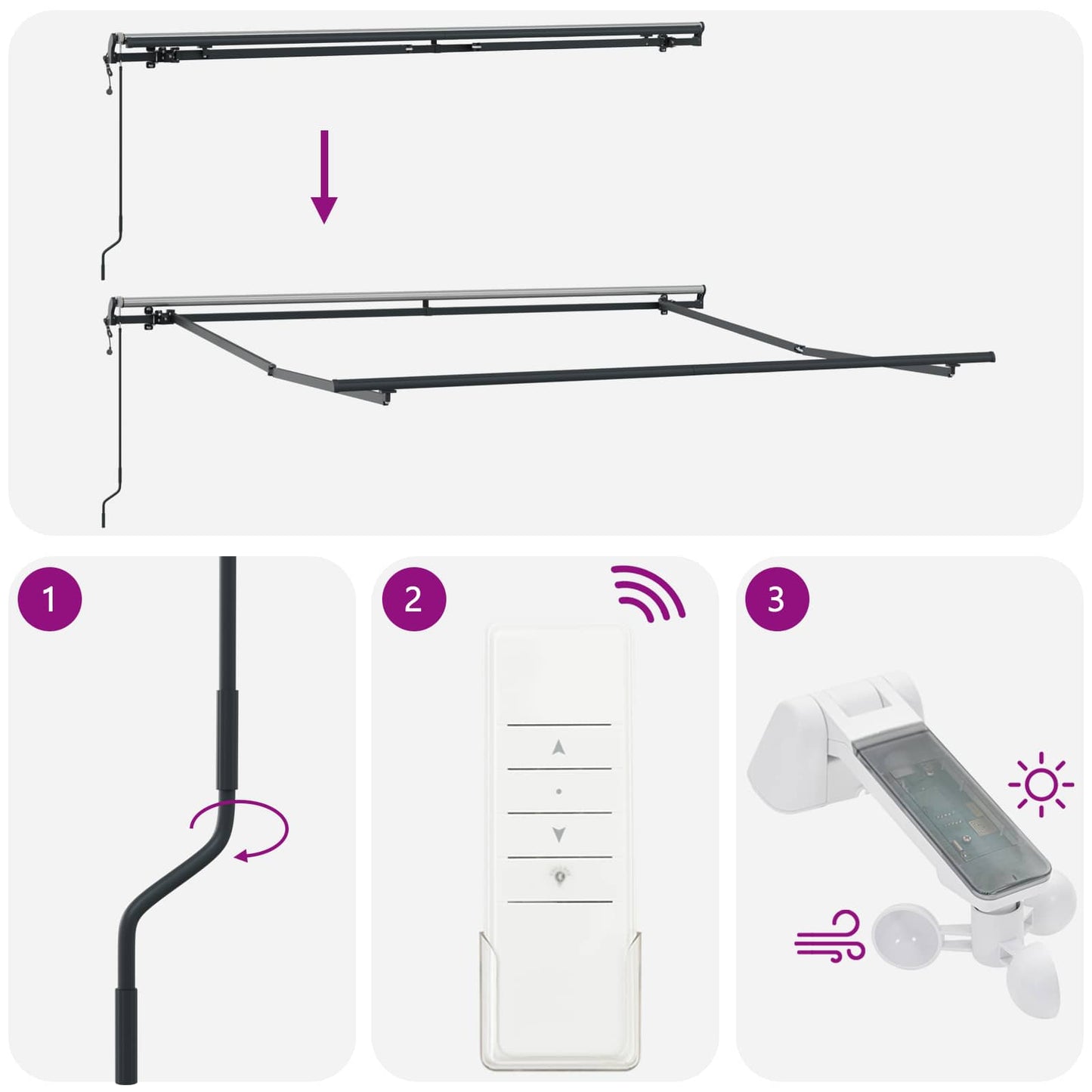 Udtrækkelig markise Flerfarvet 350 x 250 cm Stof og aluminium