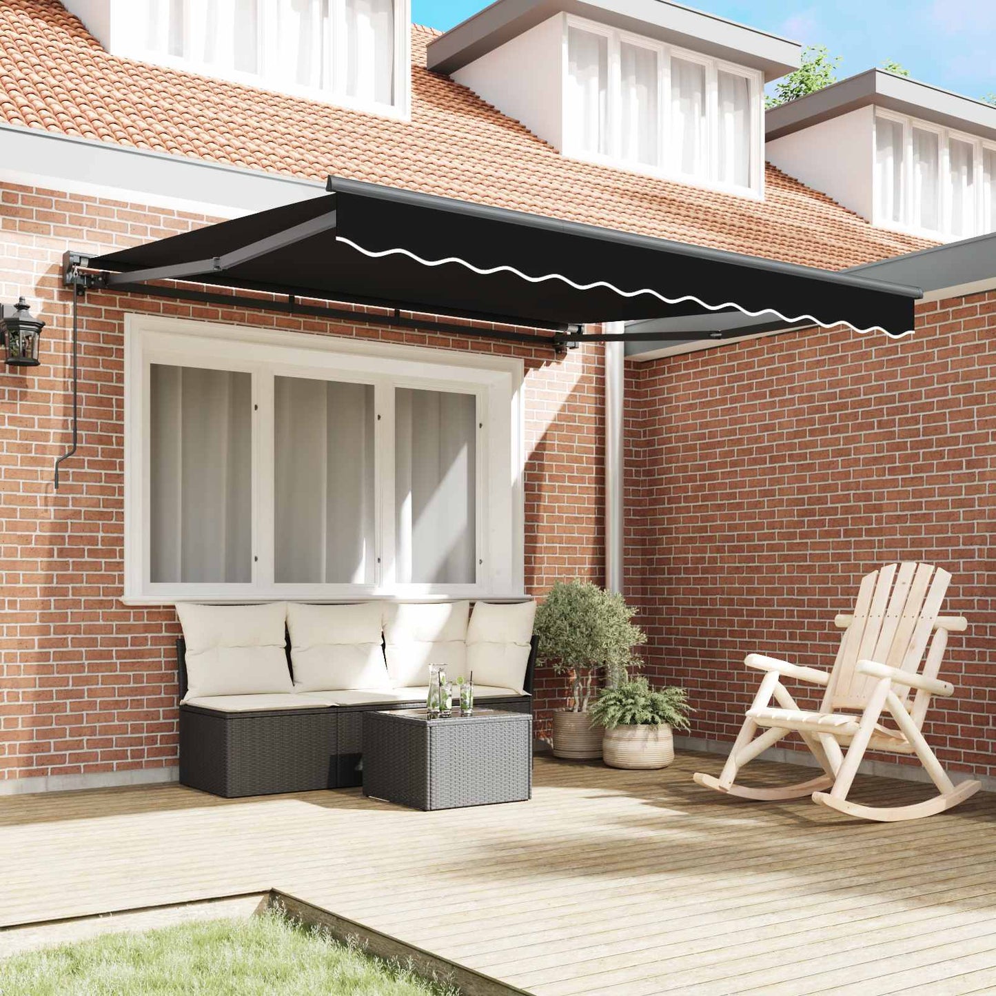 Markiseramme Sort 350 x 250 cm Polyester med PU belægning