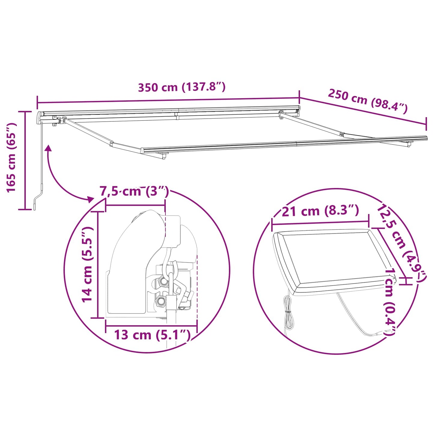 Udtrækkelig markise Grøn og gul 350 x 250 cm Stof og aluminium