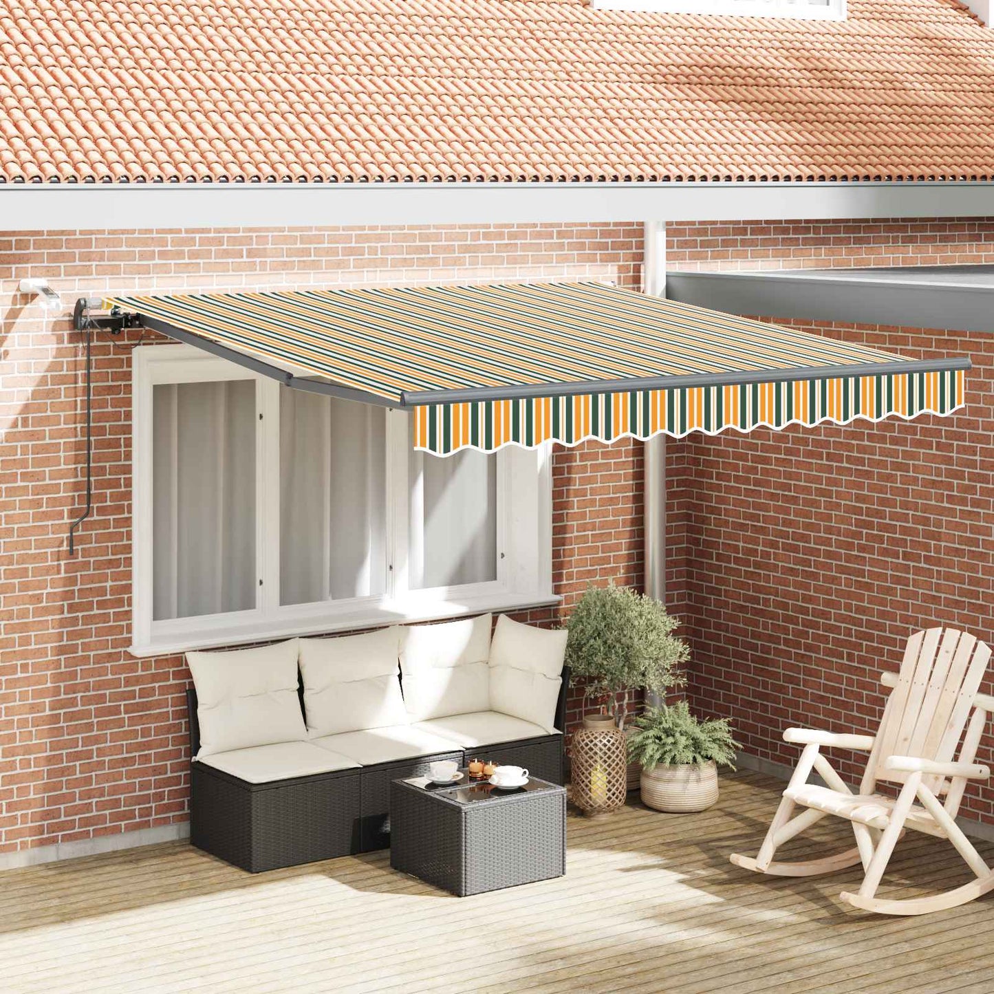 Udtrækkelig markise Grøn og gul 350 x 250 cm Polyester