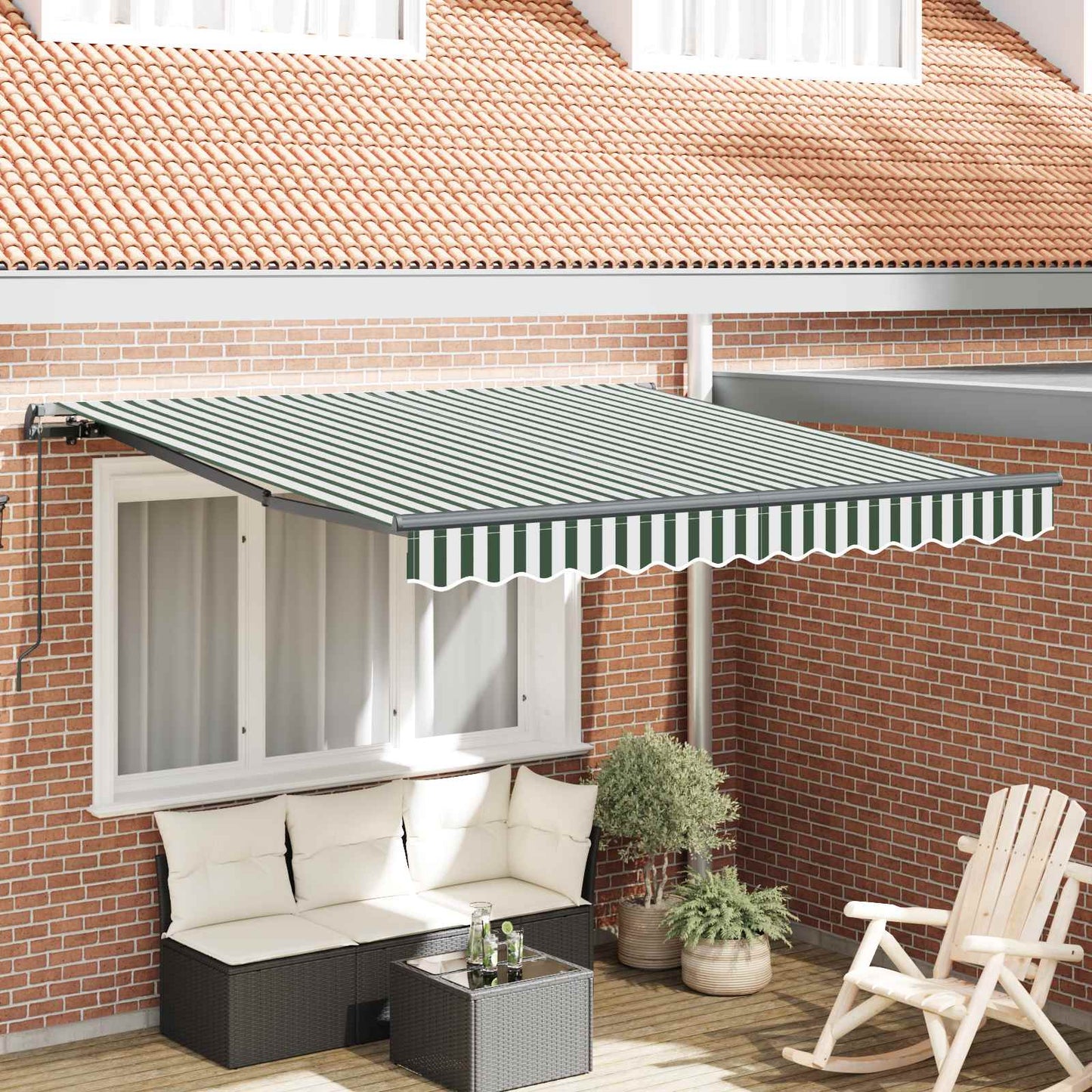 Udtrækkelig markise Grøn og Hvid 350 x 250 cm