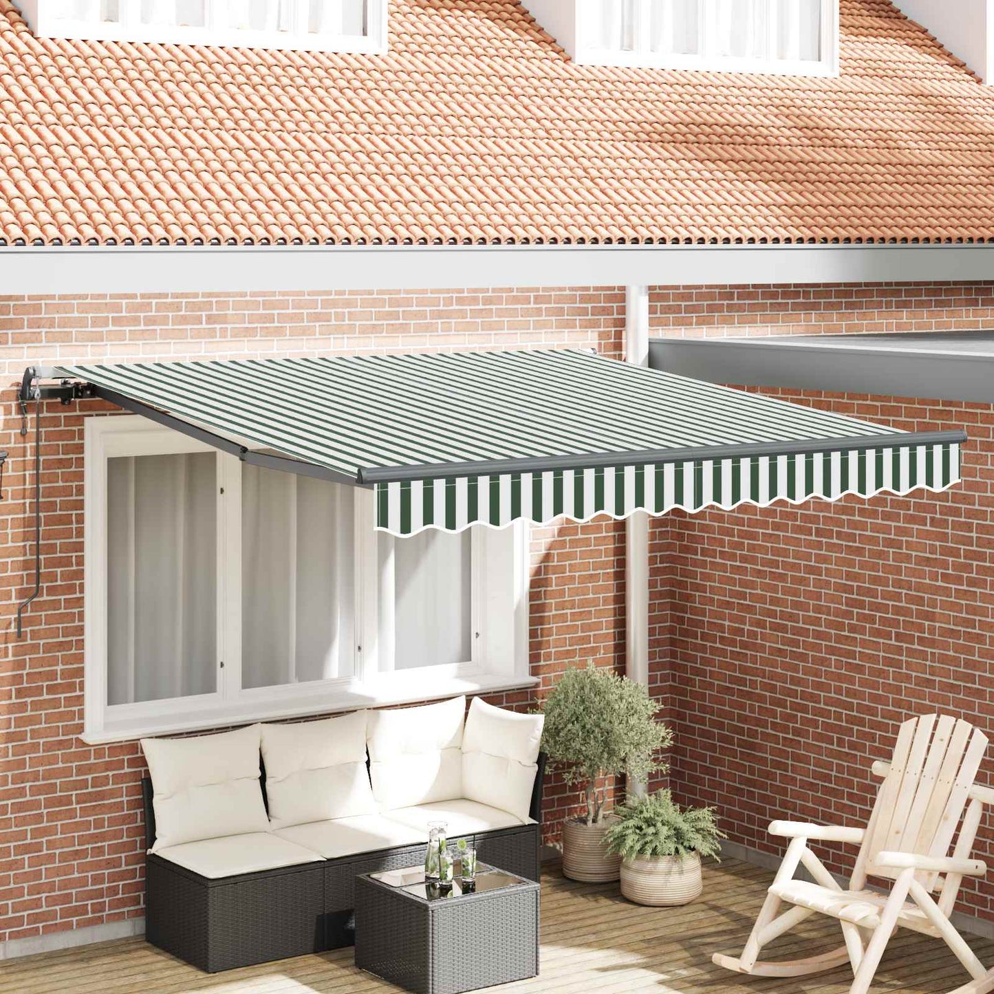 Udtrækkelig markise Grøn og Hvid 350 x 250 cm Stof og aluminium