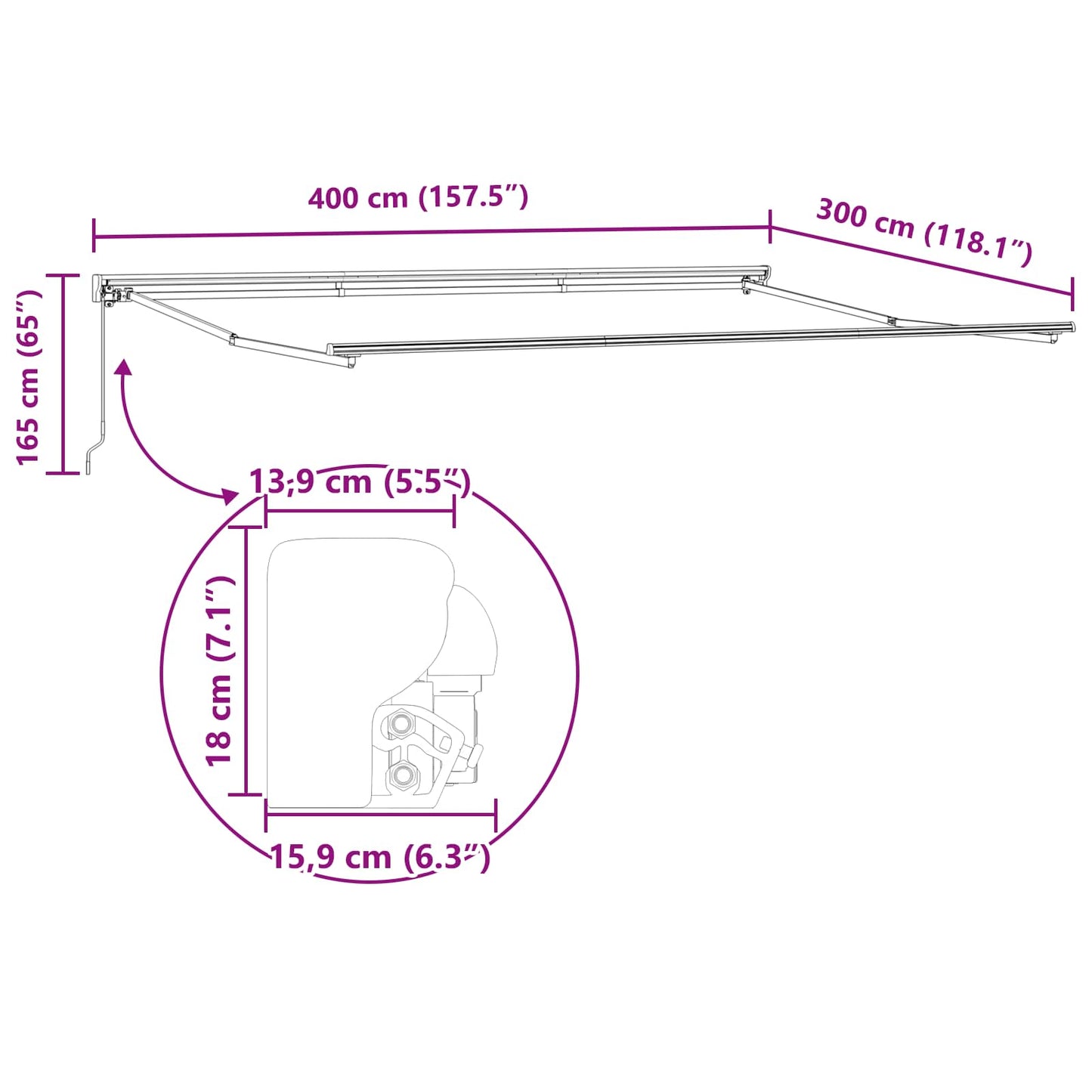 Markiseramme Anthracit og hvid 400 × 300 cm