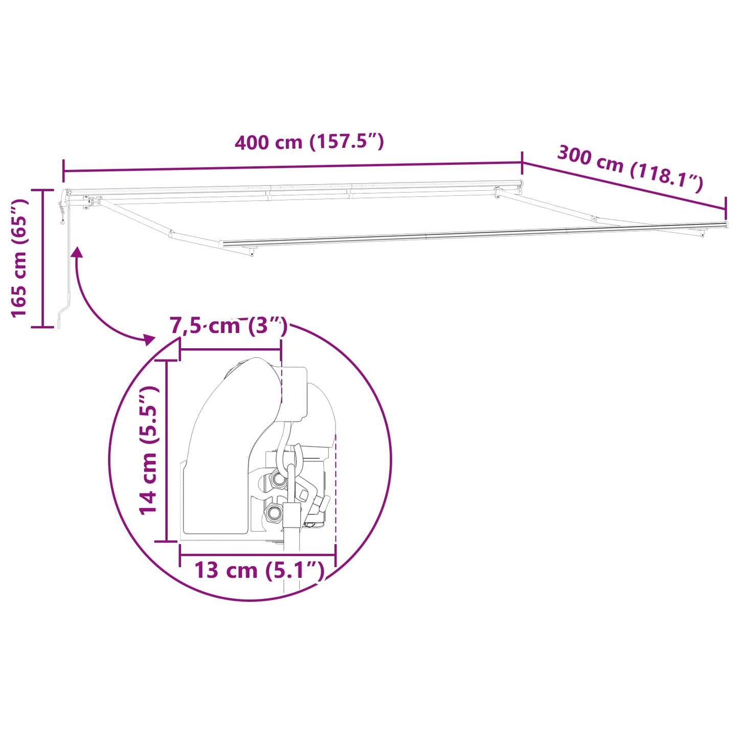 Udtrækkelig markise Hvid 400 × 300 cm Stof og aluminium