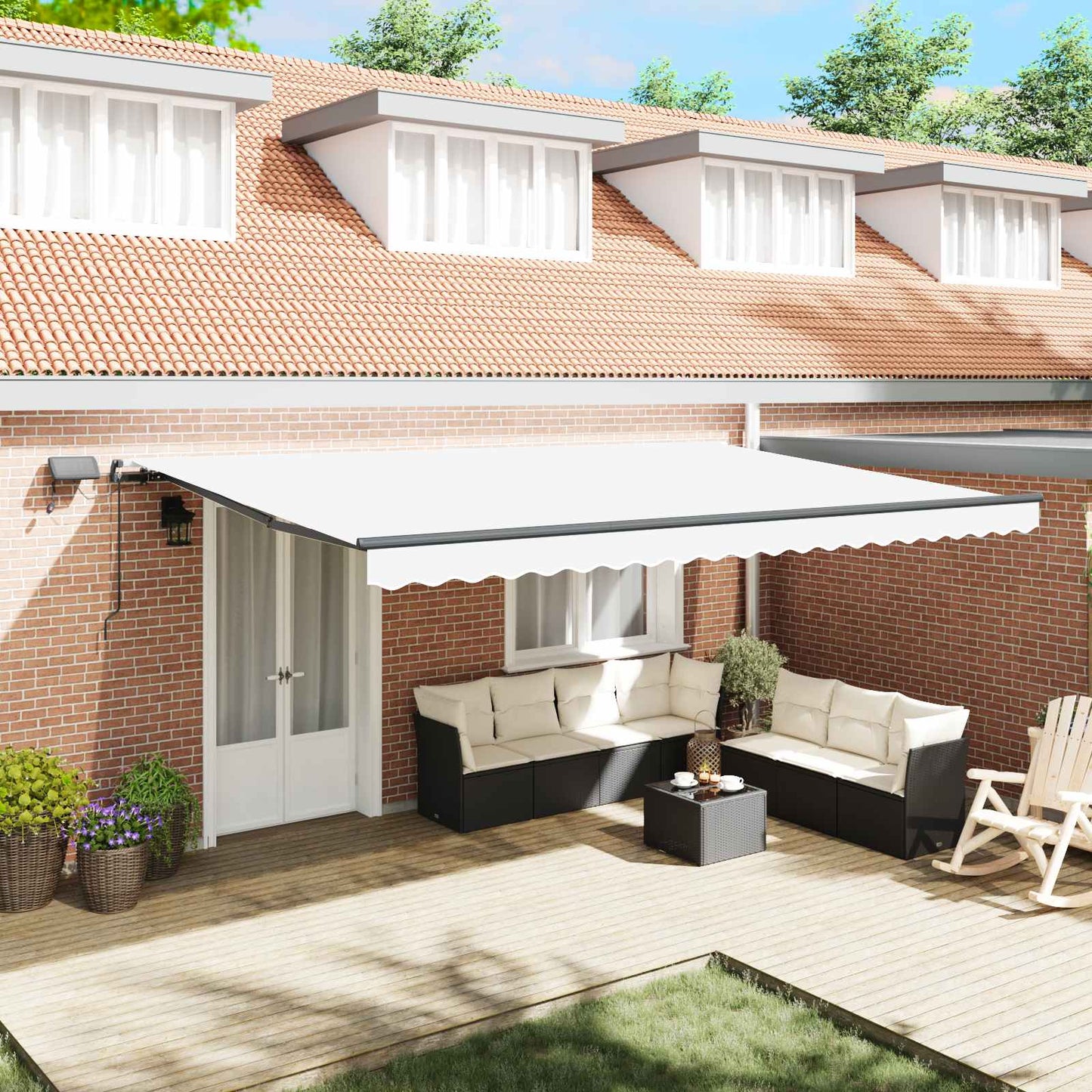 Udtrækkelig markise Hvid 500 × 350 cm Stof og aluminium