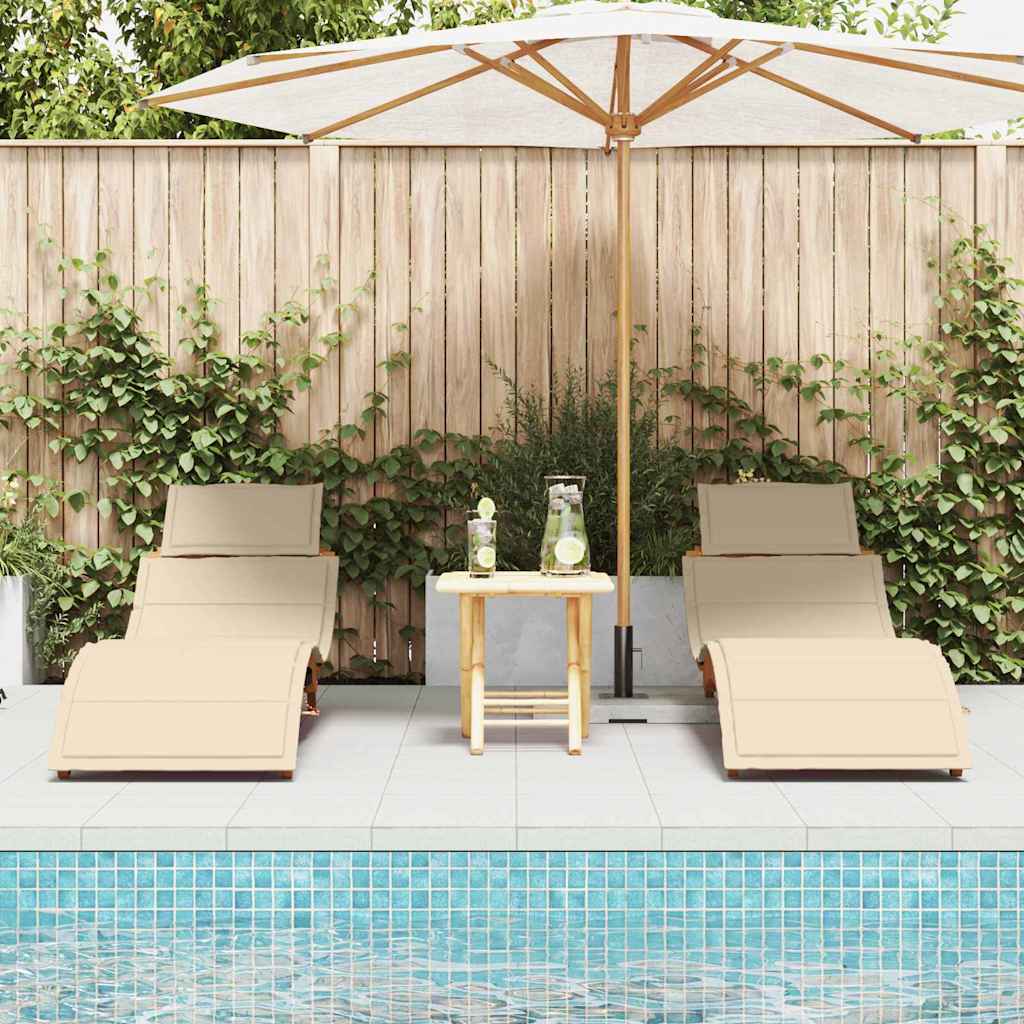 Liggestol med pude 2 pcs Beige Massivt Akacietræ