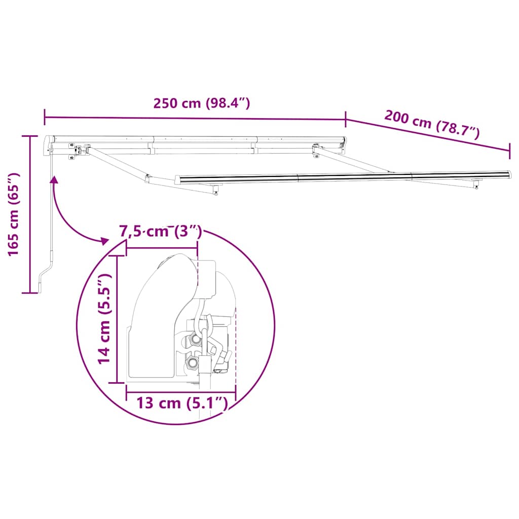 Markiseramme Hvid 2,5 x 2 m Metal