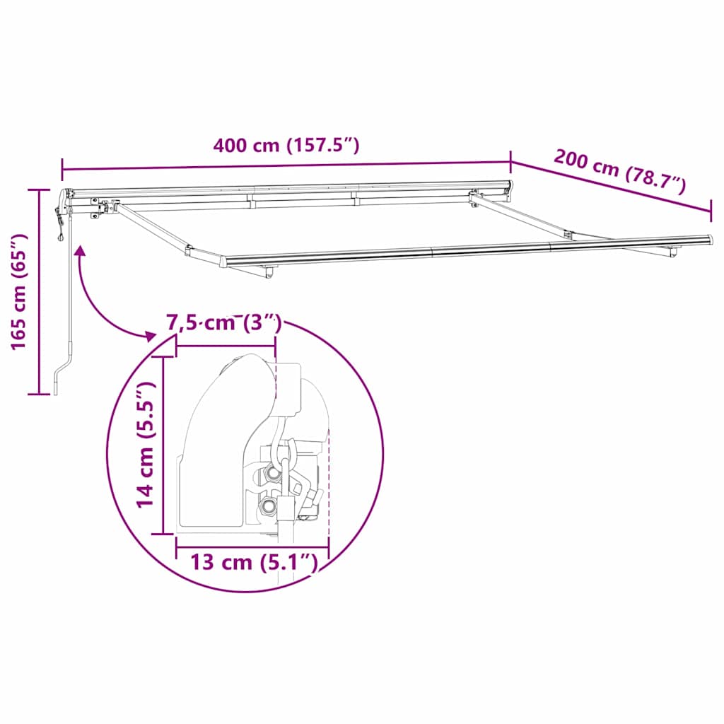 Markiseramme Hvid 4 x 2 m Metal