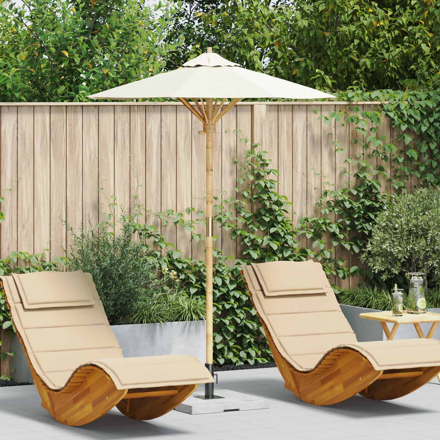 Havesol Cremehvid Ø 150 x 210 cm Bambus