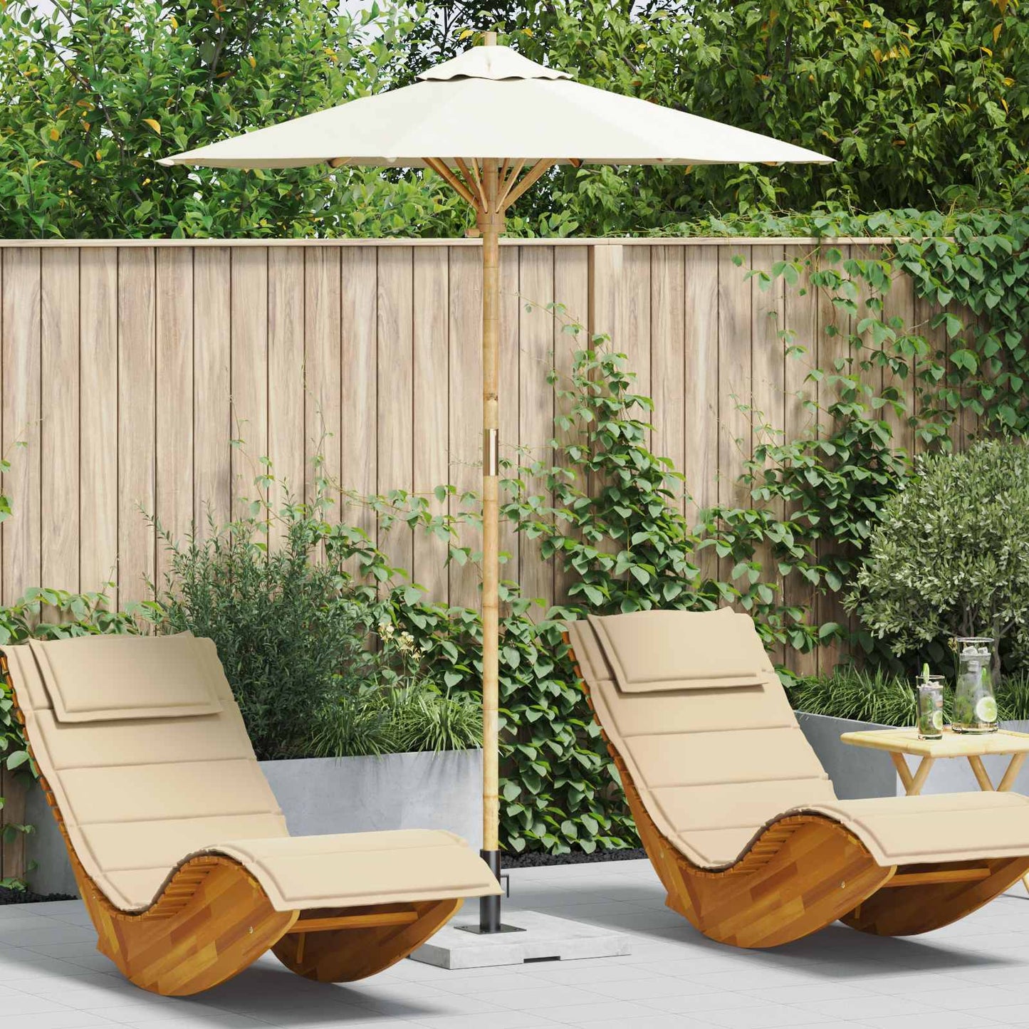 Havesol Ø 180 x 230 cm Bambus Rund Cremehvid