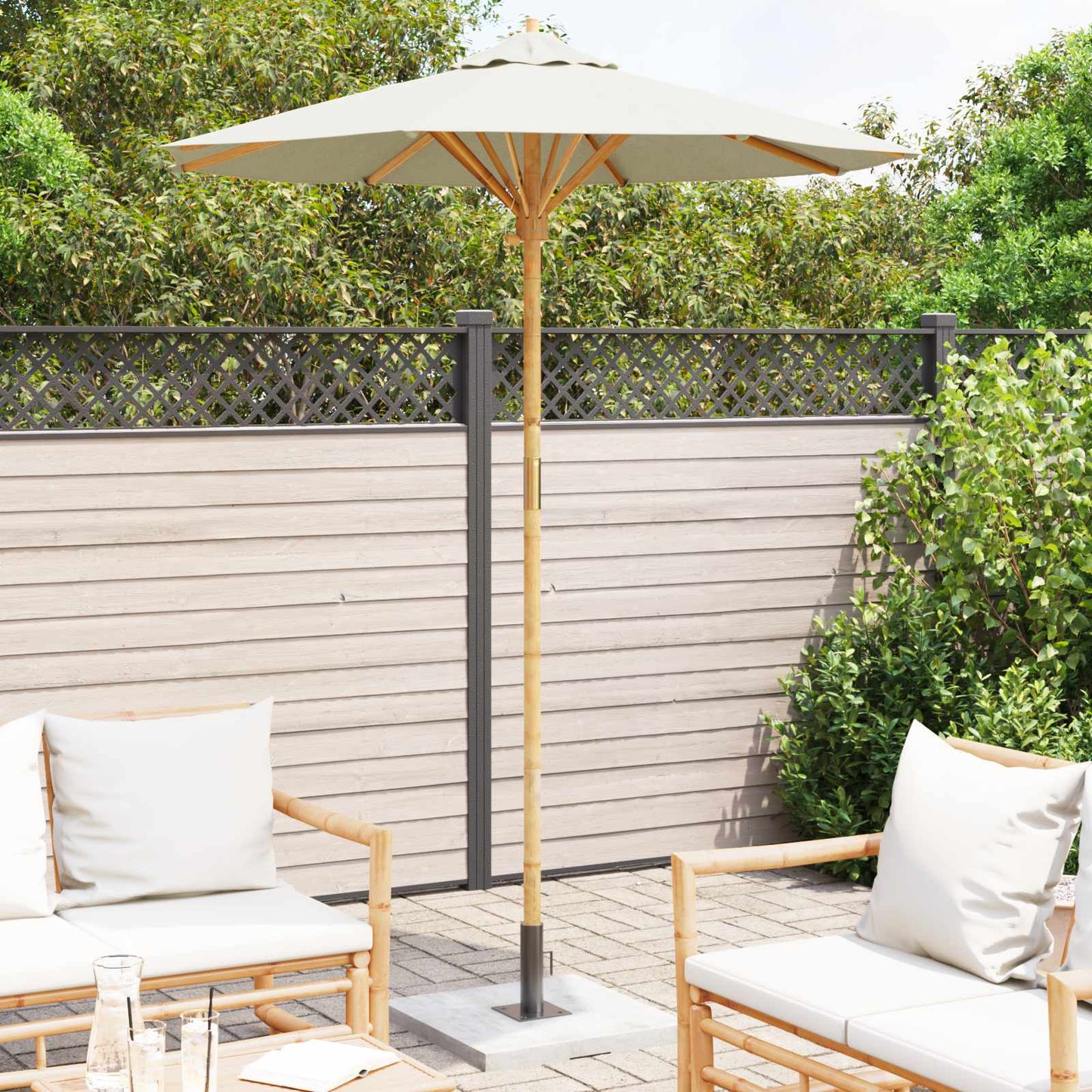 Havesol Ø 180 x 230 cm Bambus Rund Cremehvid