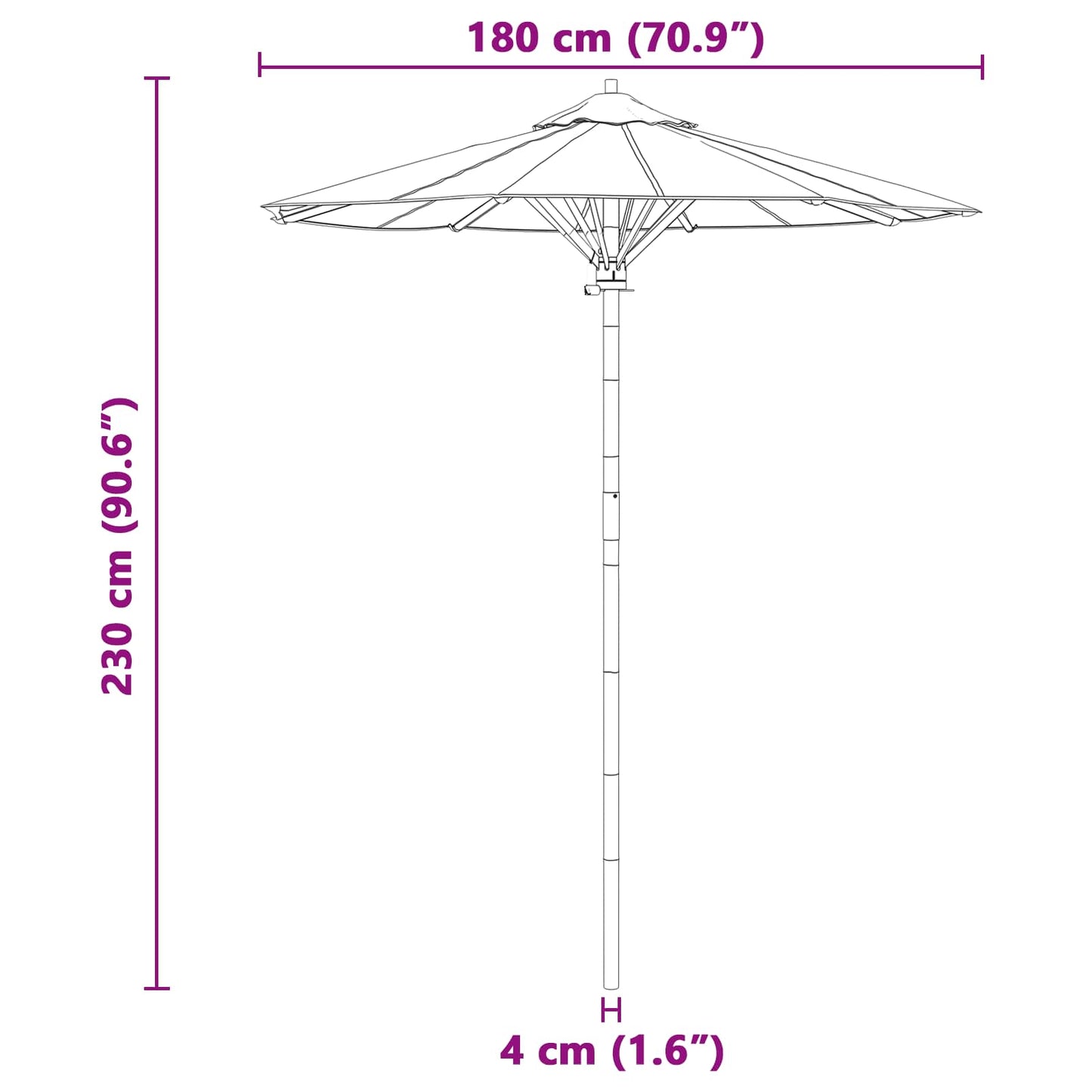Havesol Ø 180 x 230 cm Bambus Rund Cremehvid