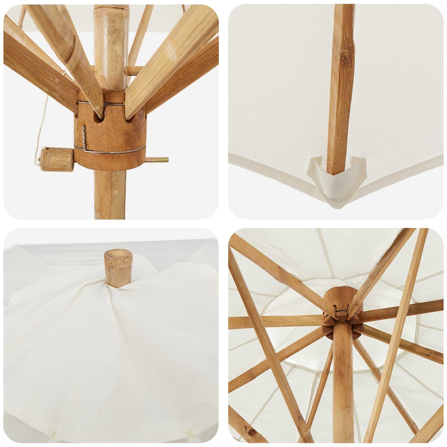 Havesol Ø 217 x 230 cm Bambus Rund Cremehvid