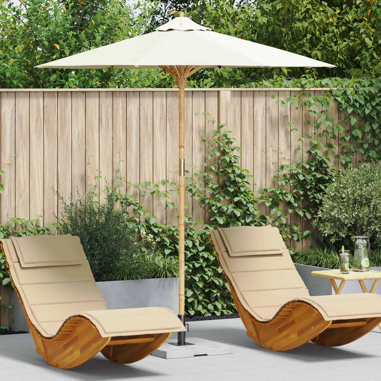 Havesol Ø 217 x 230 cm Bambus Rund Cremehvid