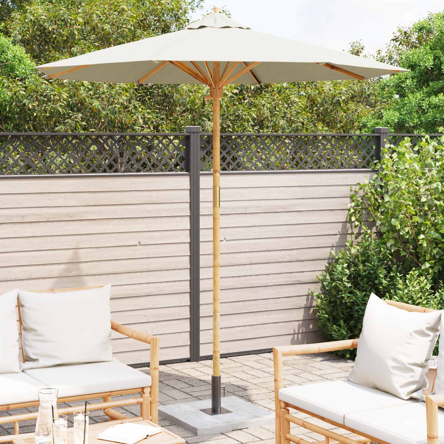 Havesol Ø 217 x 230 cm Bambus Rund Cremehvid