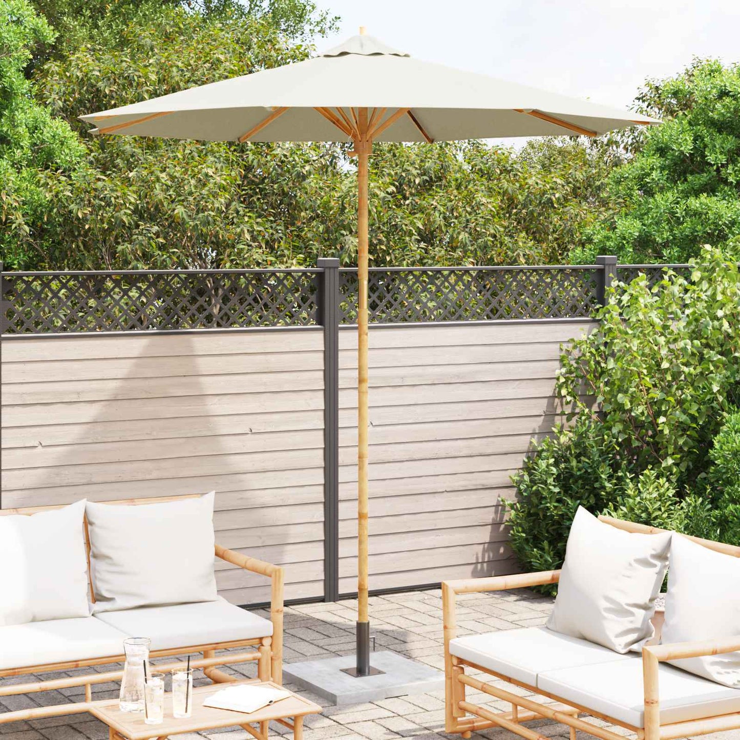 Havesol Ø 240 x 260 cm Bambus Rund Cremehvid