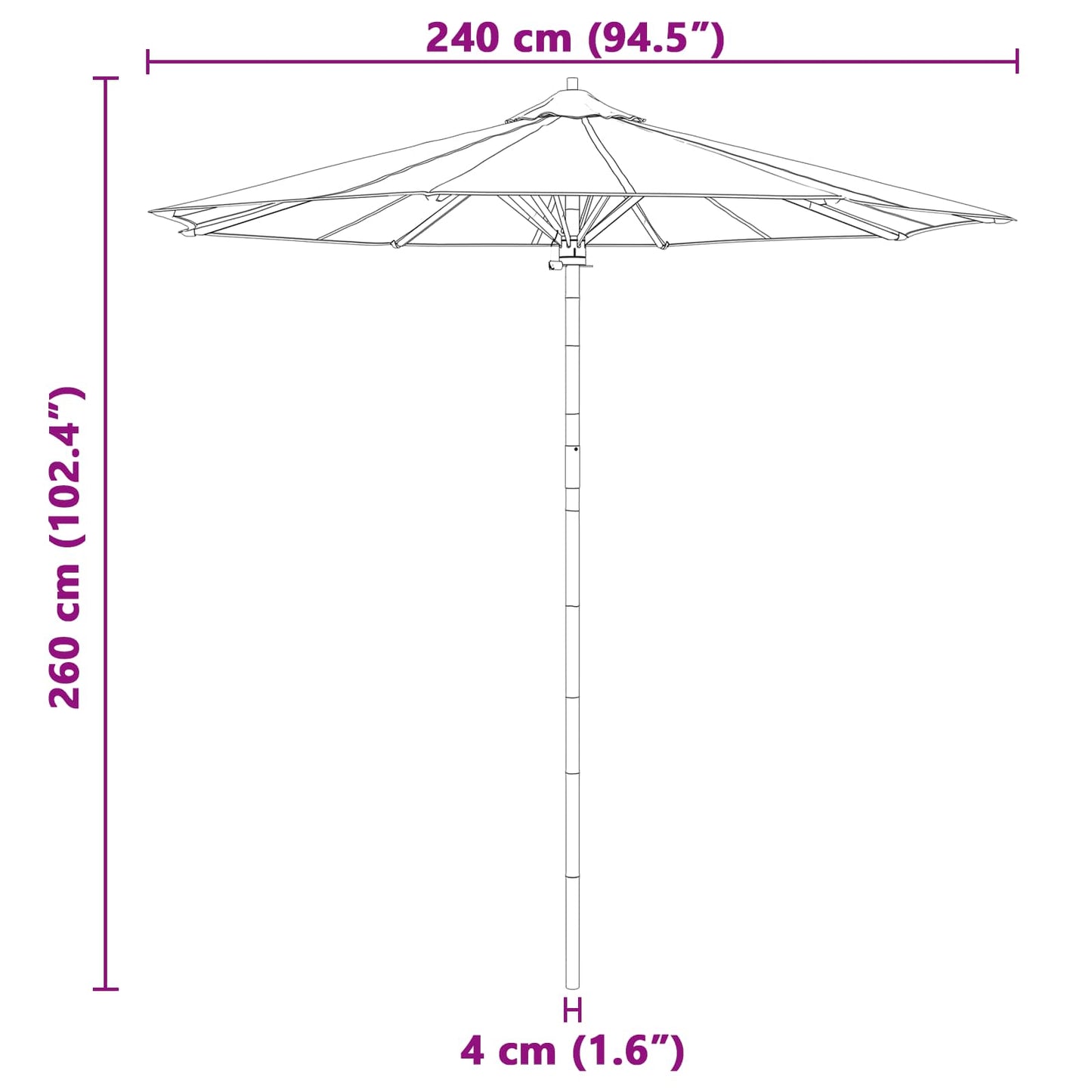 Havesol Ø 240 x 260 cm Bambus Rund Cremehvid