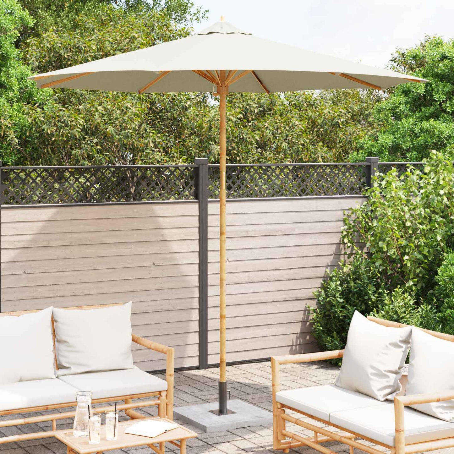 Havesol Ø 270 x 260 cm Bambus Rund Cremehvid