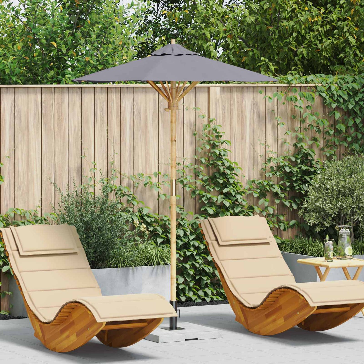 Havesol Ø 150 x 210 cm Bambus Rund Mørkegrå