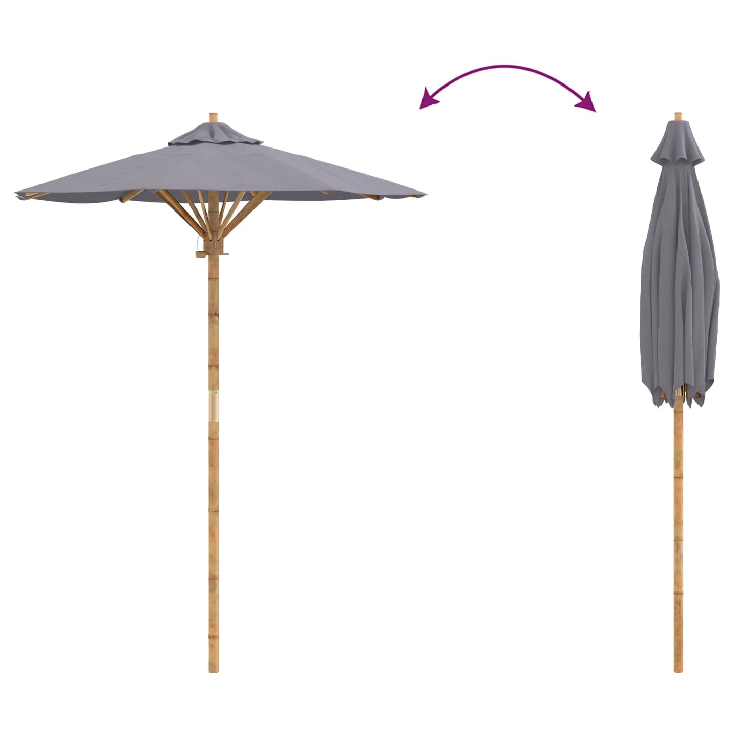 Havesol Ø 150 x 210 cm Bambus Rund Mørkegrå