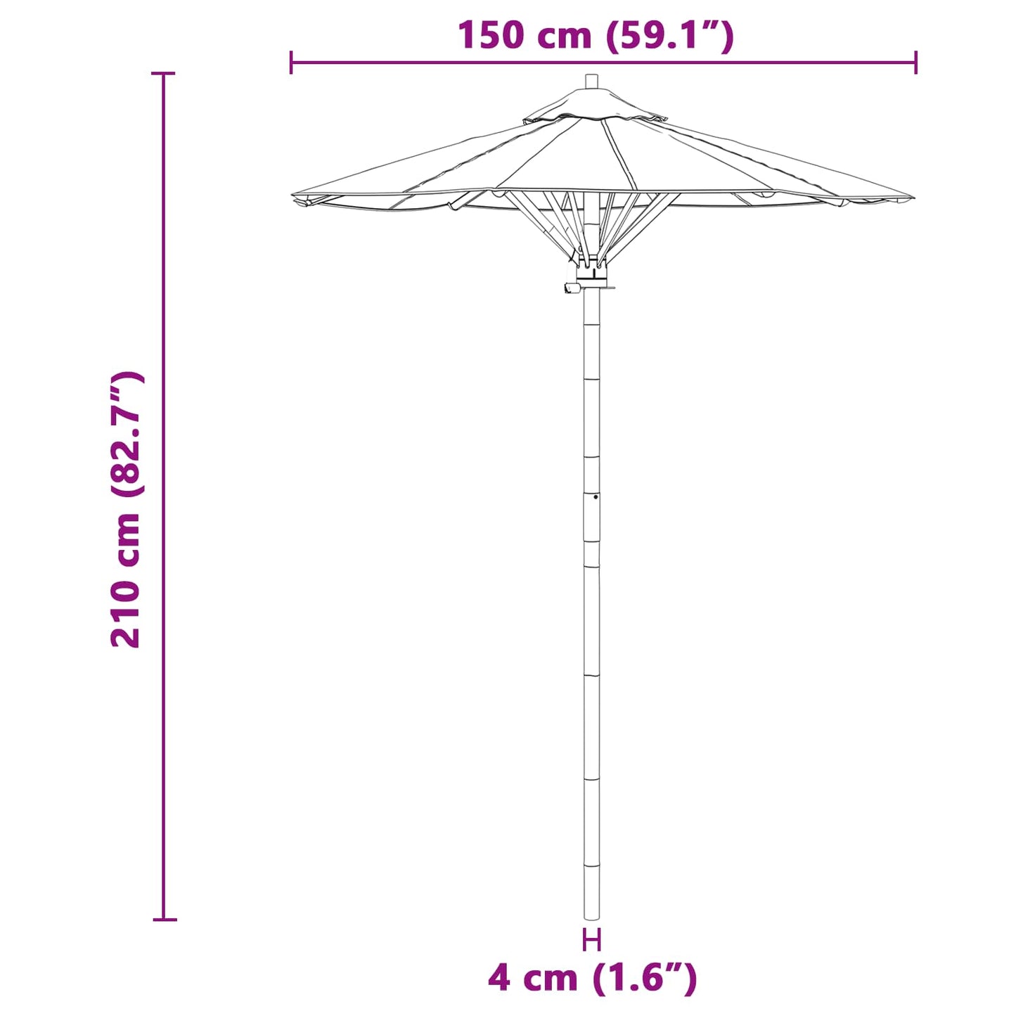 Havesol Ø 150 x 210 cm Bambus Rund Mørkegrå