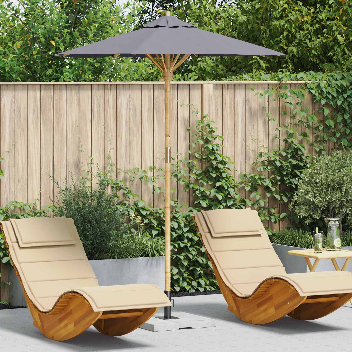 Havesol Ø 180 x 230 cm Bambus Rund Mørkegrå