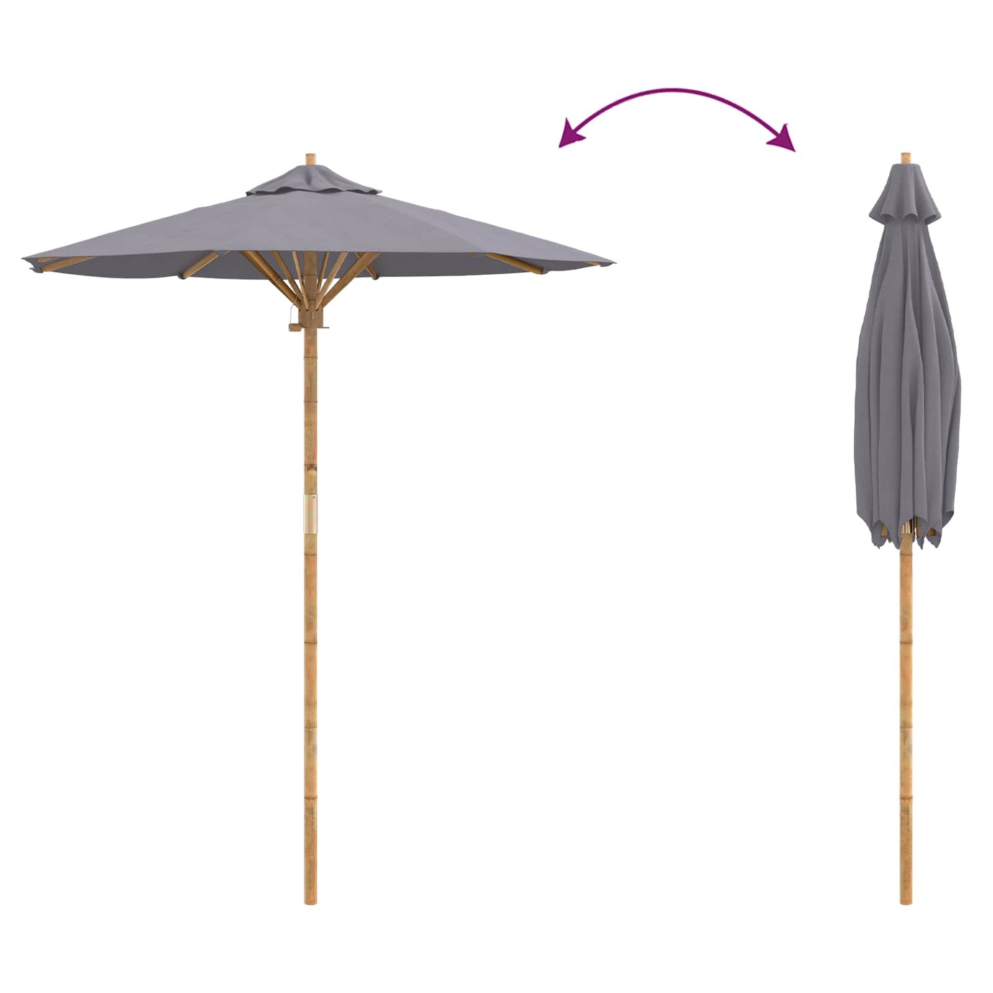 Havesol Ø 180 x 230 cm Bambus Rund Mørkegrå