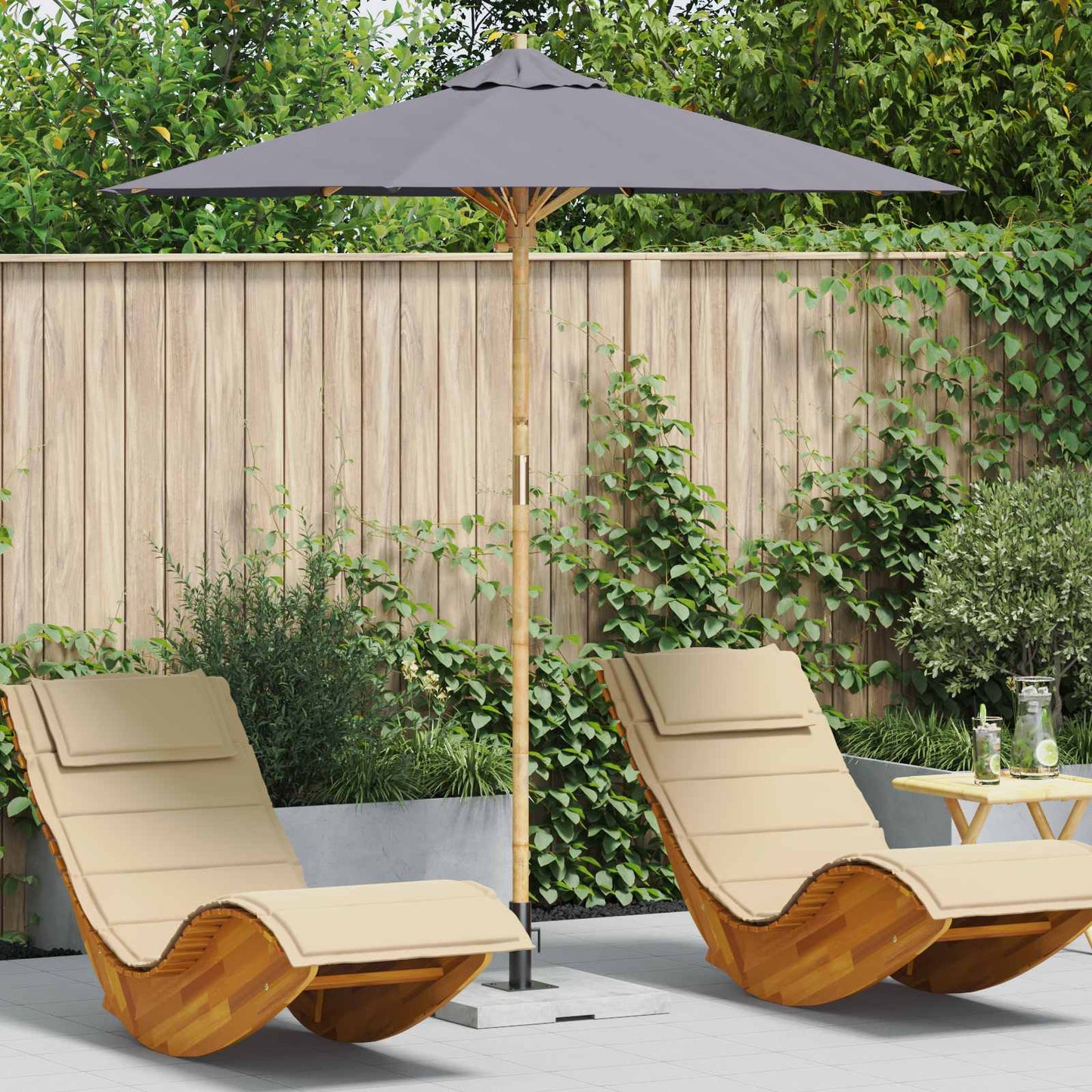 Havesol Ø 217 x 230 cm Bambus Rund Mørkegrå
