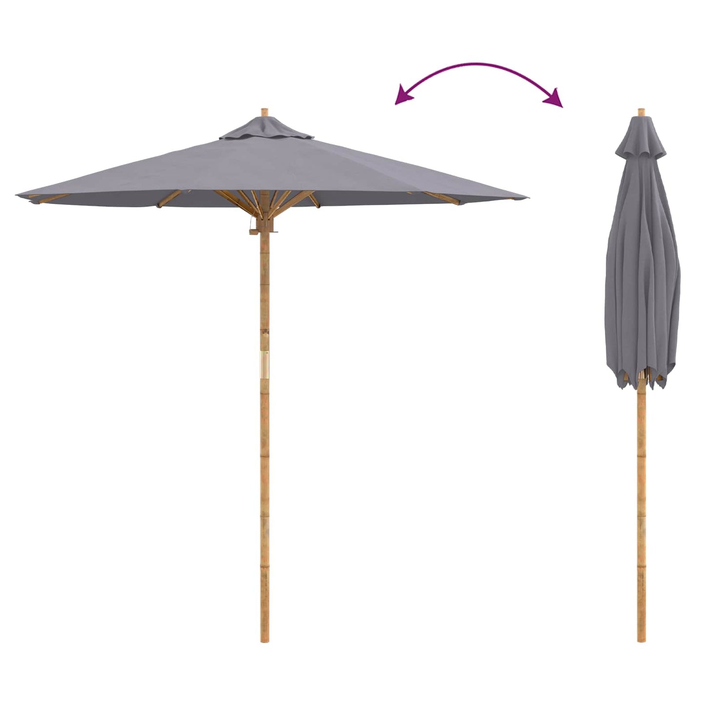 Havesol Ø 217 x 230 cm Bambus Rund Mørkegrå