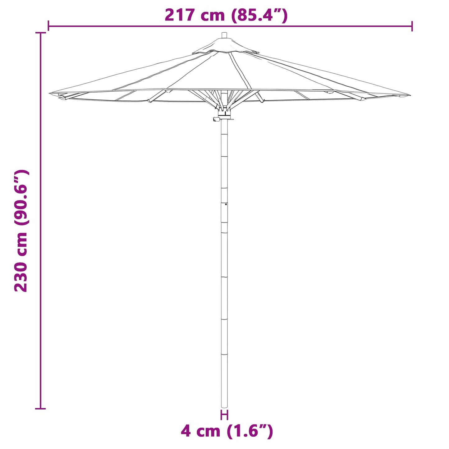 Havesol Ø 217 x 230 cm Bambus Rund Mørkegrå