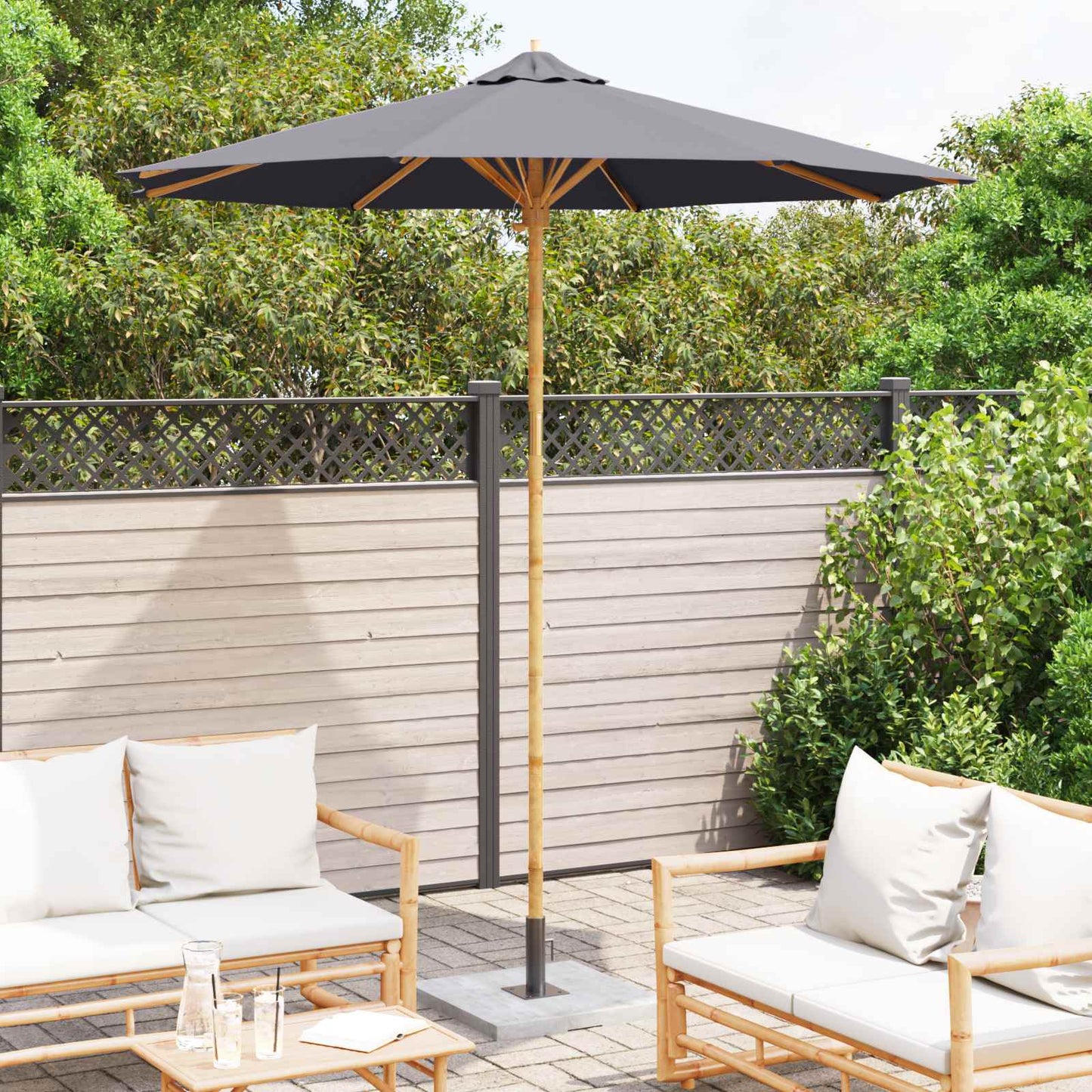 Havesol Ø 240 x 260 cm Bambus Rund Mørkegrå
